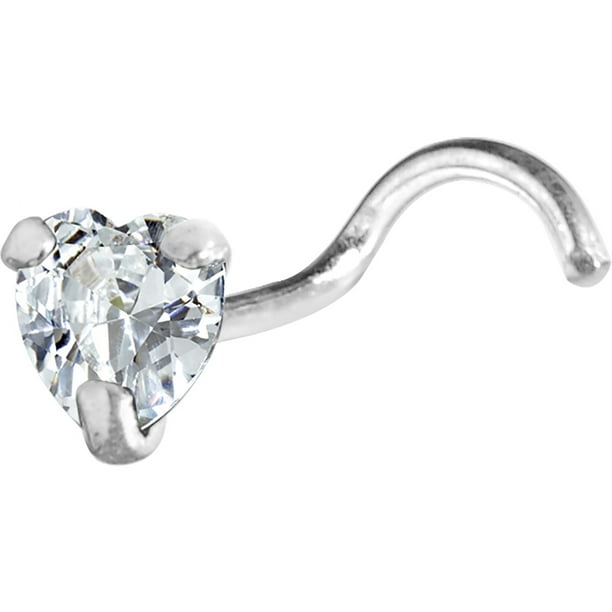 Nose Stud Pin Ring  1 Tiny .925 Silver L shaped U Choose Cz HEART  22g Claw Set*